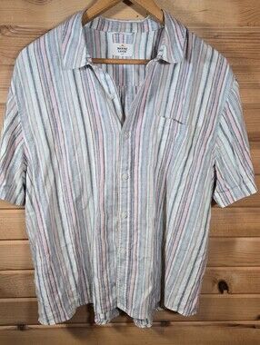Marine Layer Men's Large Multicolored Striped Hemp Tencel Short Sleeve Button-Up